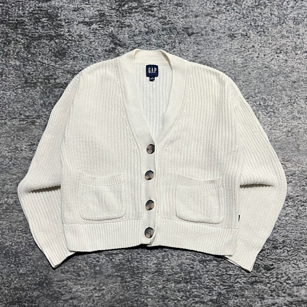 Vintage Gap Cardigan Knit Sweater Womens Small White‎ Grandma Core Preppy Y2K - Picture 2 of 7